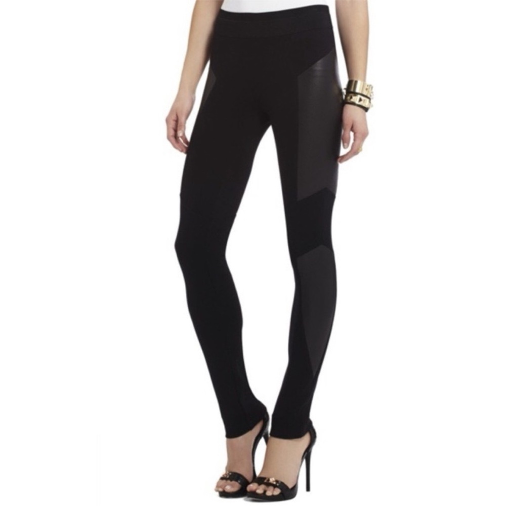 BCBGMaxAzria Black Paneled Faux Leather Mari Leggings S